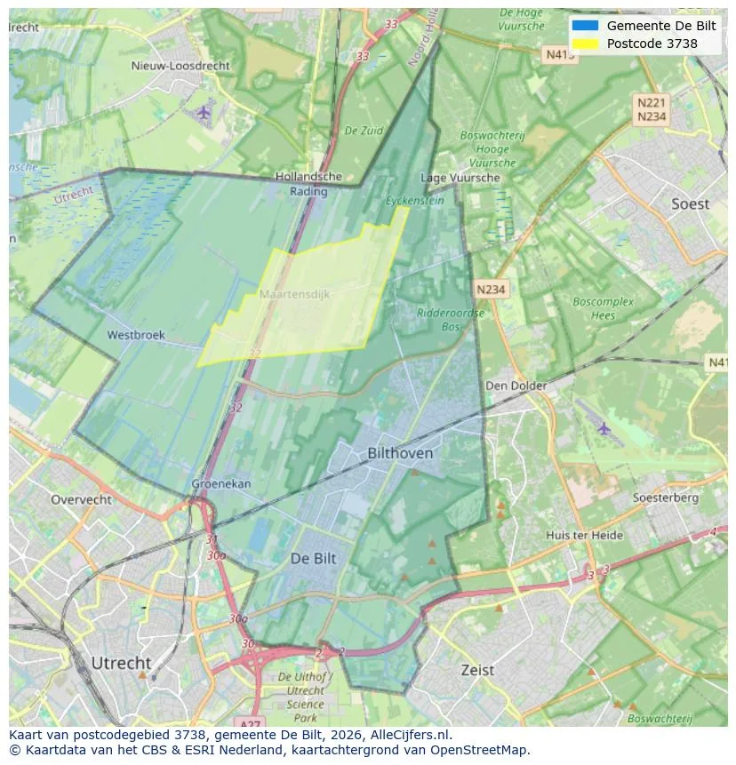 Postcodekaart voor 3738