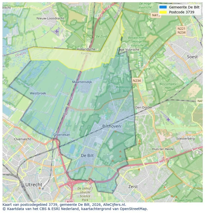 Postcodekaart voor 3739