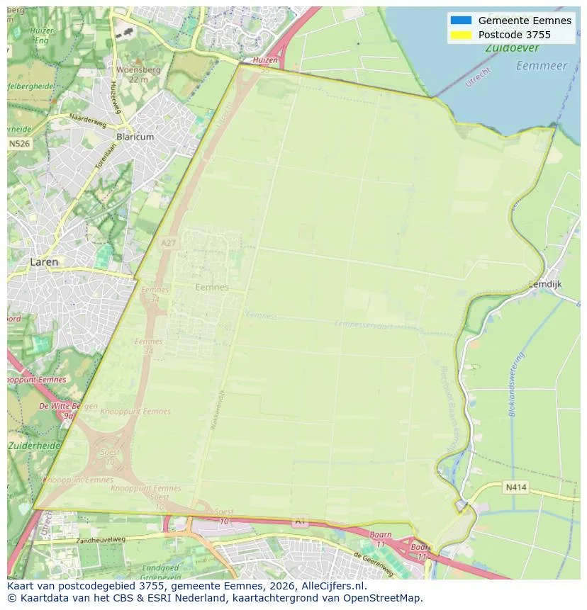 Postcodekaart voor 3755