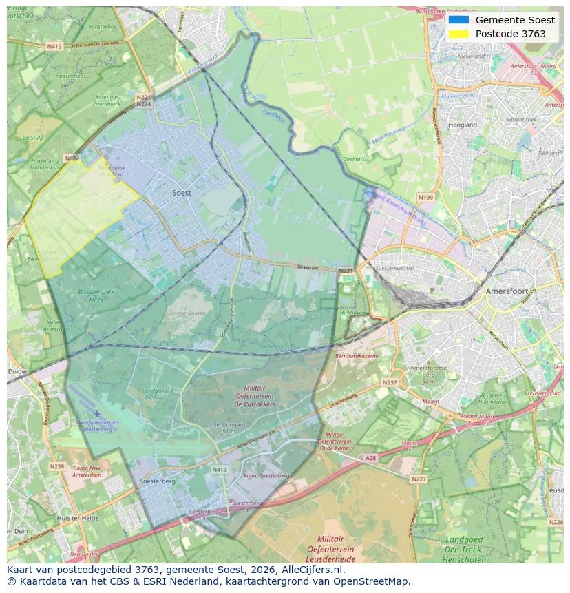 Postcodekaart voor 3763