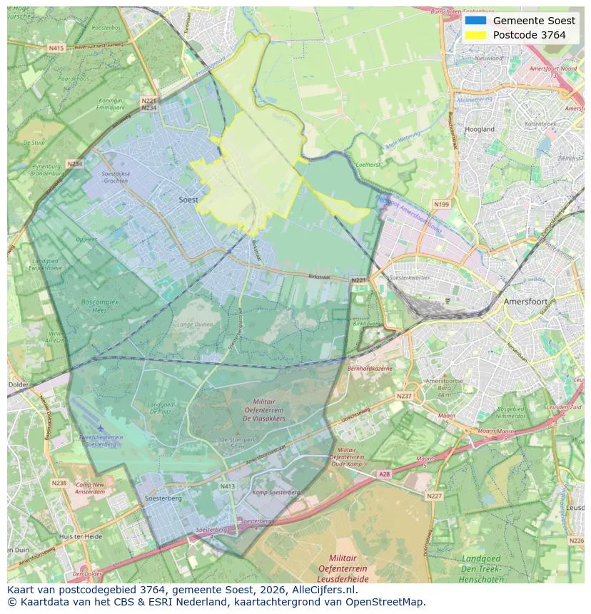 Postcodekaart voor 3764