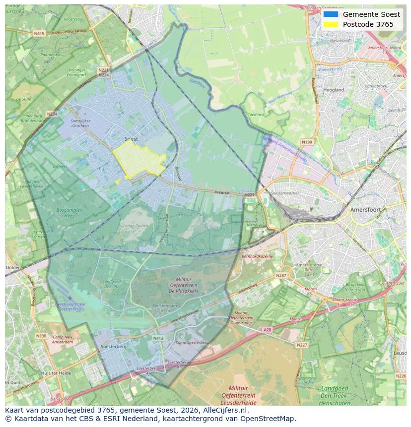 Postcodekaart voor 3765