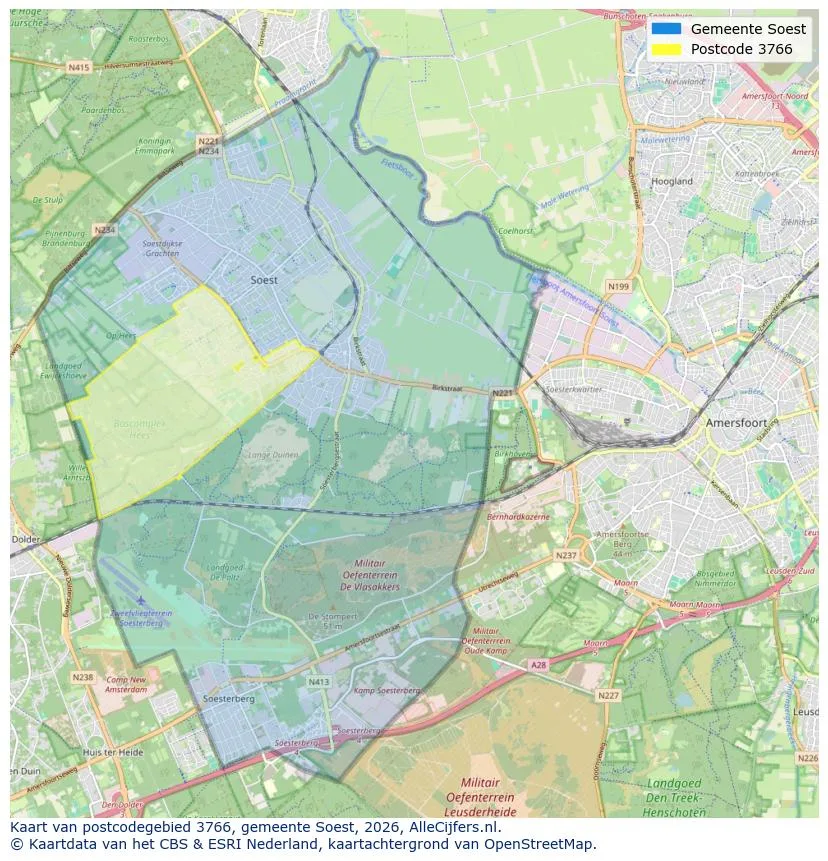 Postcodekaart voor 3766