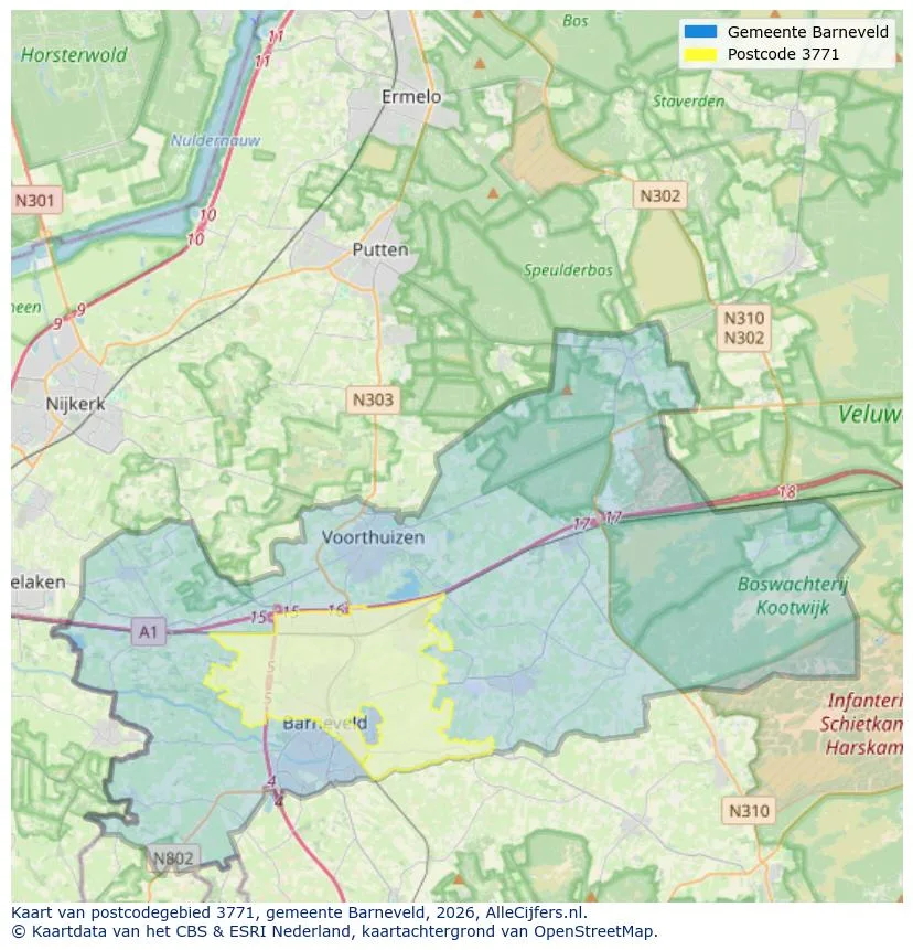 Postcodekaart voor 3771