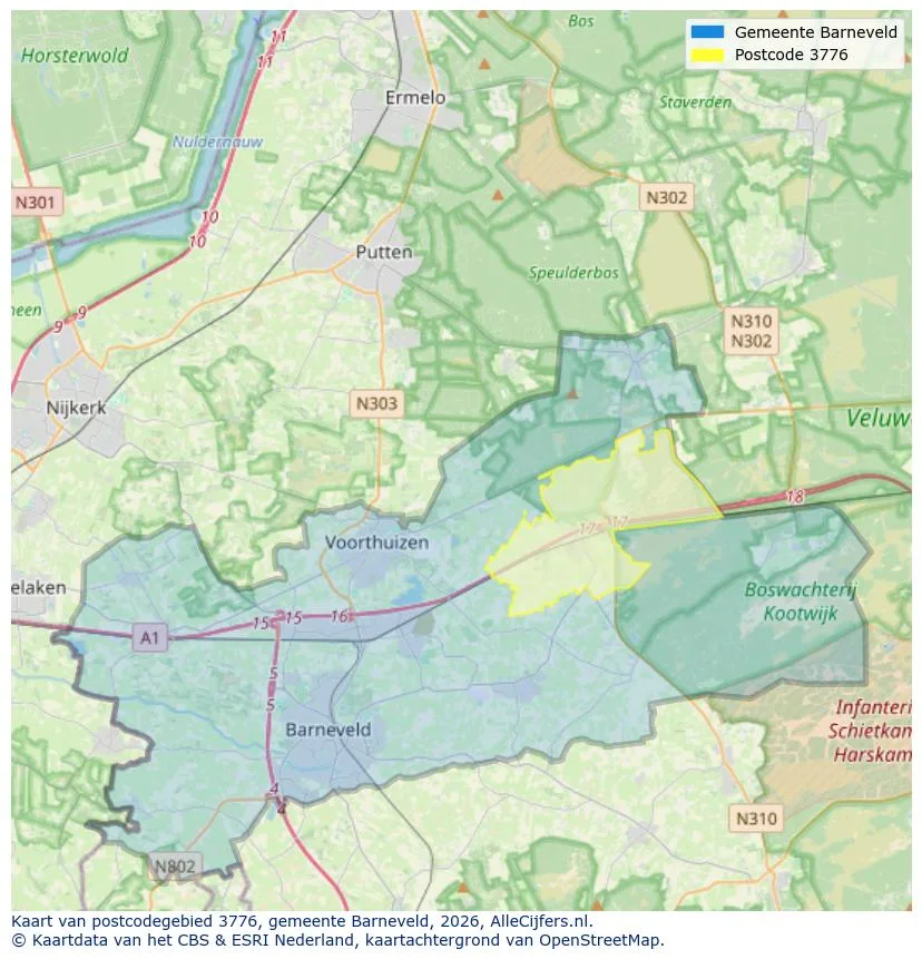 Postcodekaart voor 3776