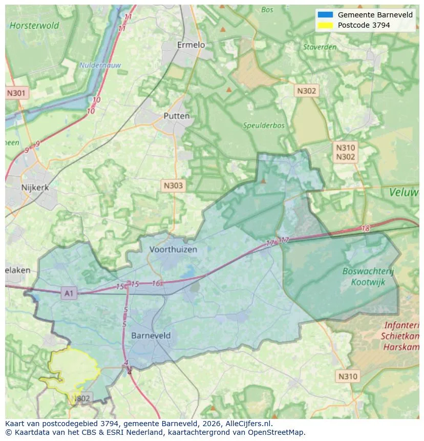 Postcode map for 3794