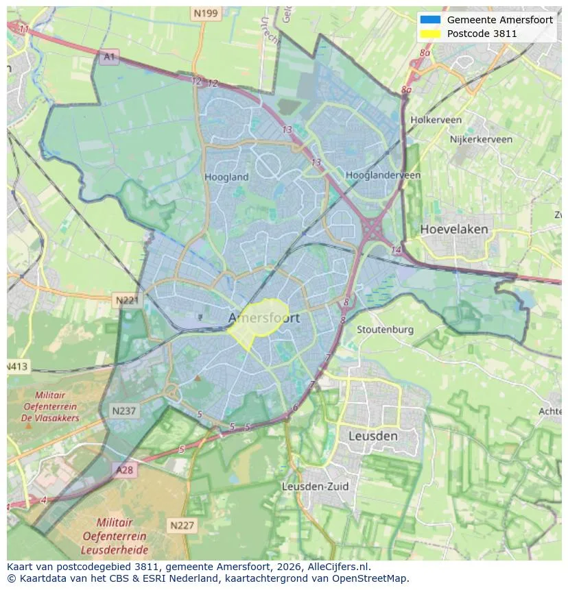 Postcodekaart voor 3811