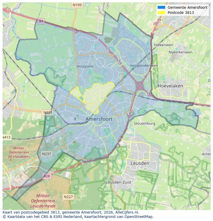 Postcodekaart voor 3813