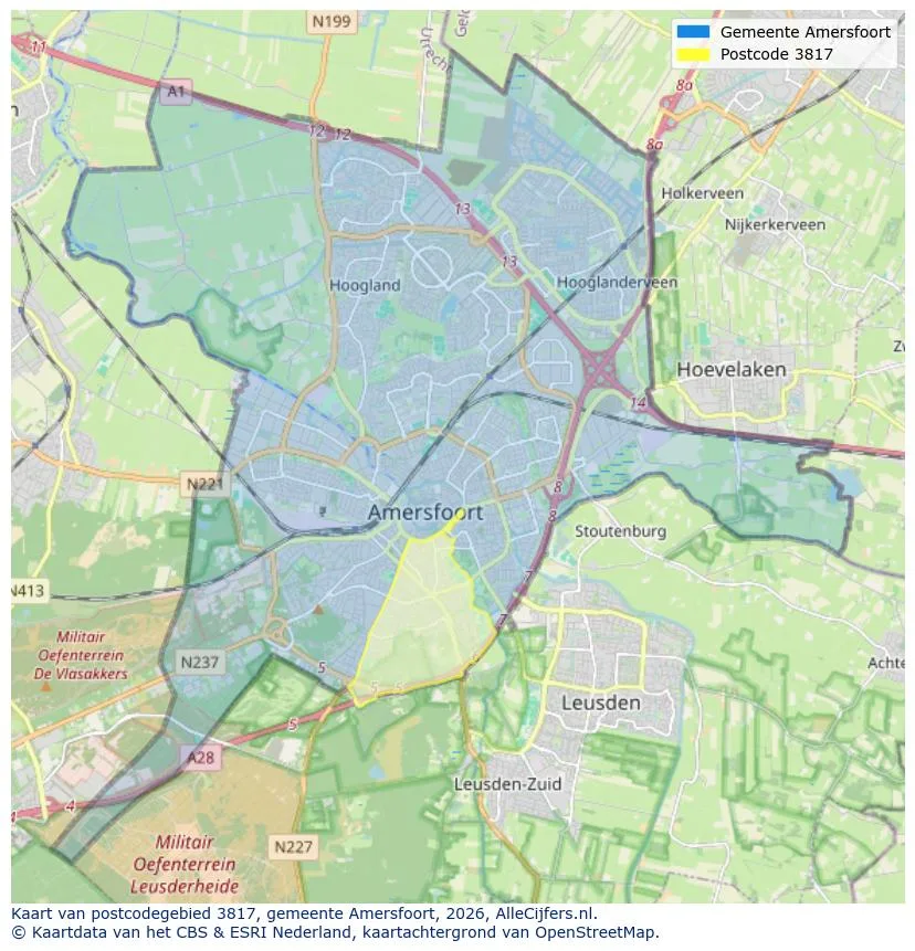 Postcodekaart voor 3817