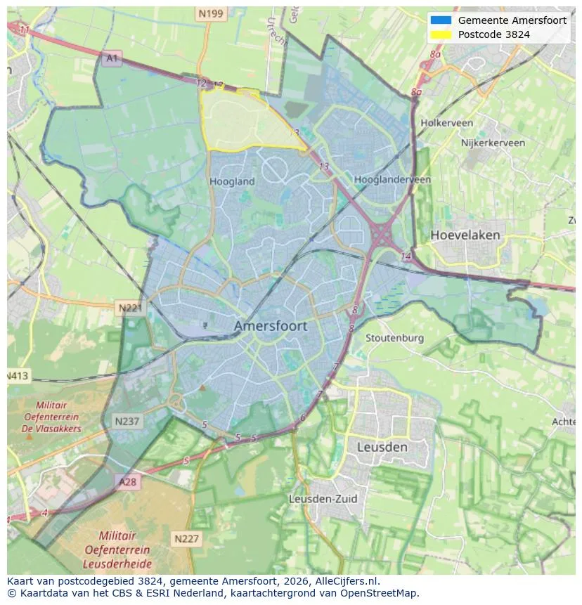 Postcodekaart voor 3824