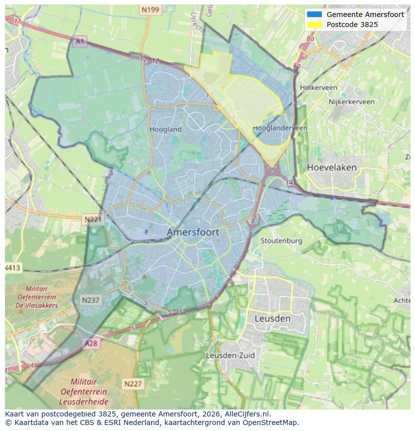 Postcodekaart voor 3825