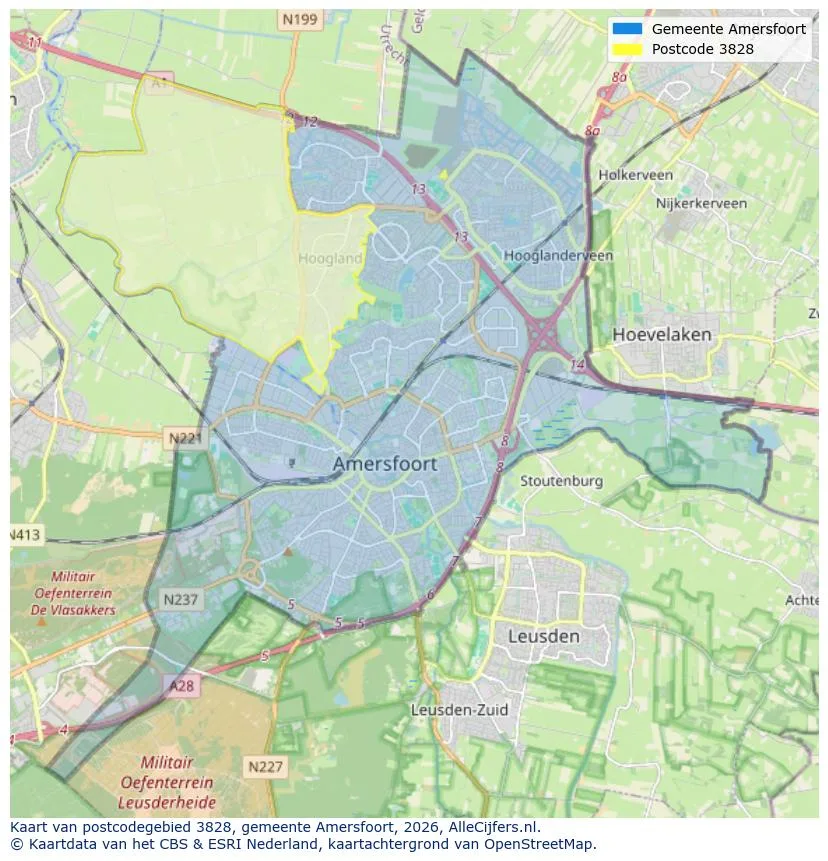 Postcodekaart voor 3828
