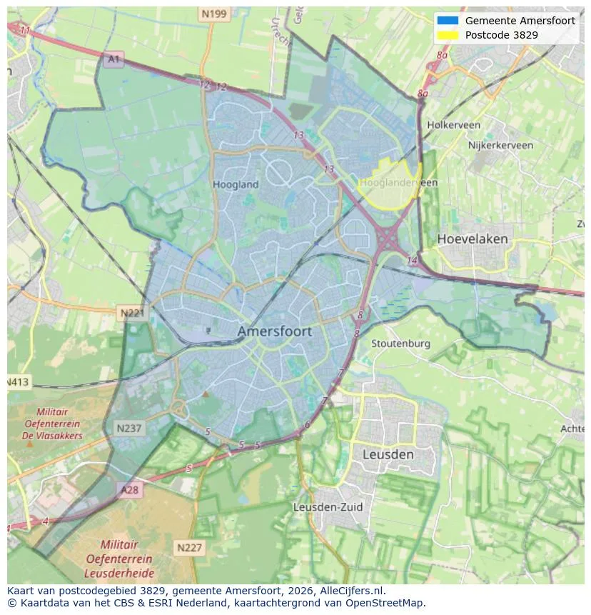 Postcodekaart voor 3829