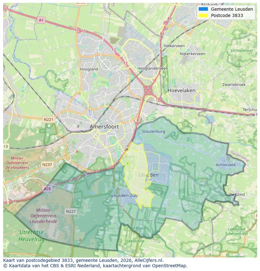 Postcodekaart voor 3833