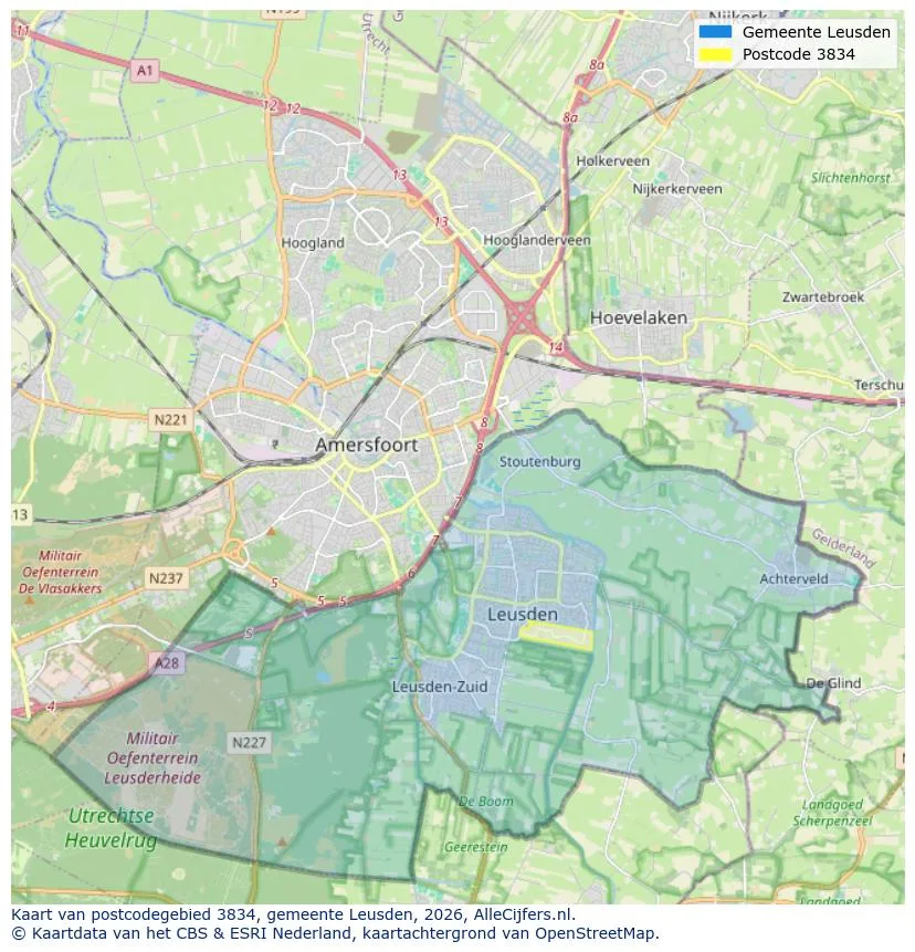 Postcodekaart voor 3834