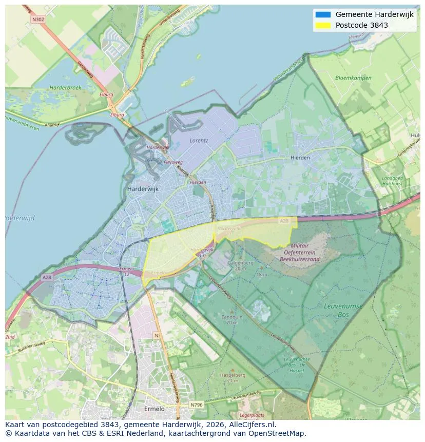 Postcodekaart voor 3843