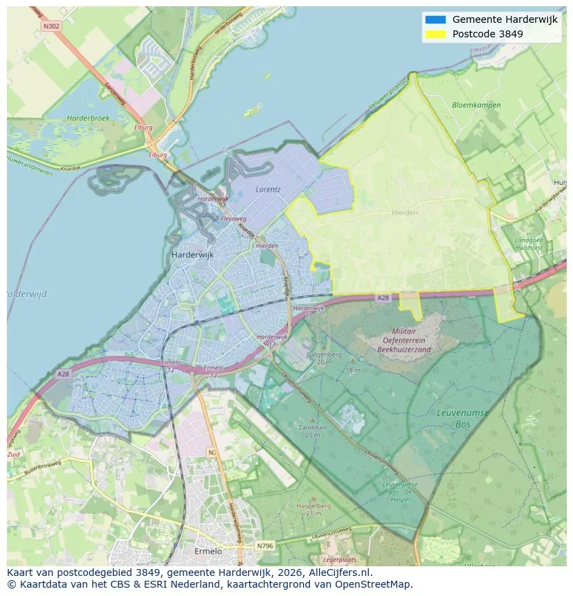 Postcodekaart voor 3849