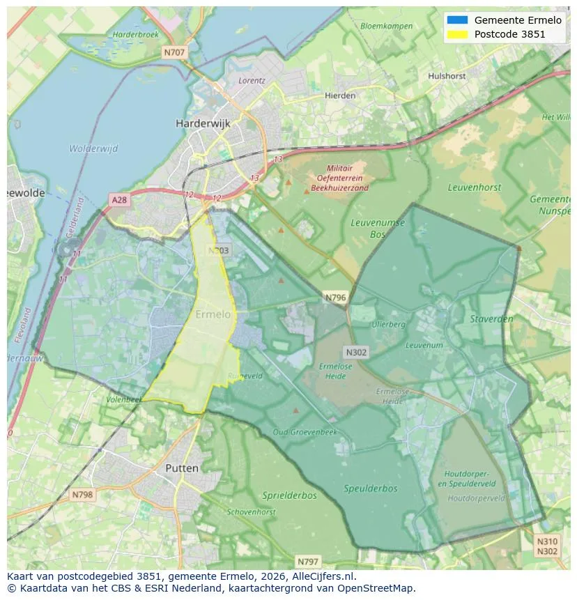 Postcodekaart voor 3851