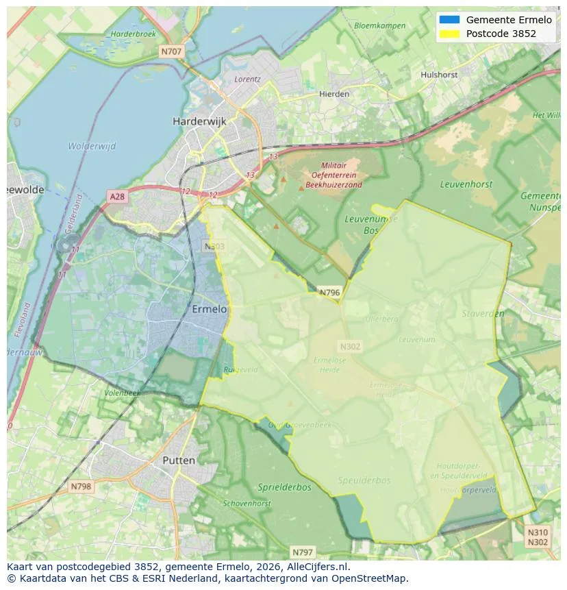 Postcodekaart voor 3852