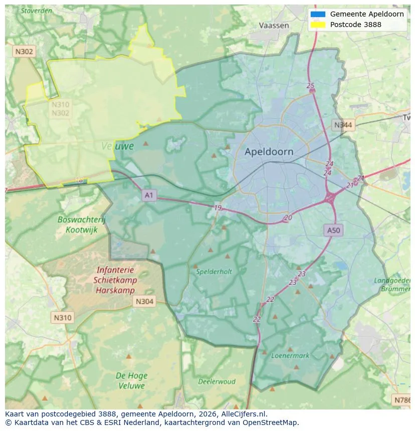 Postcodekaart voor 3888