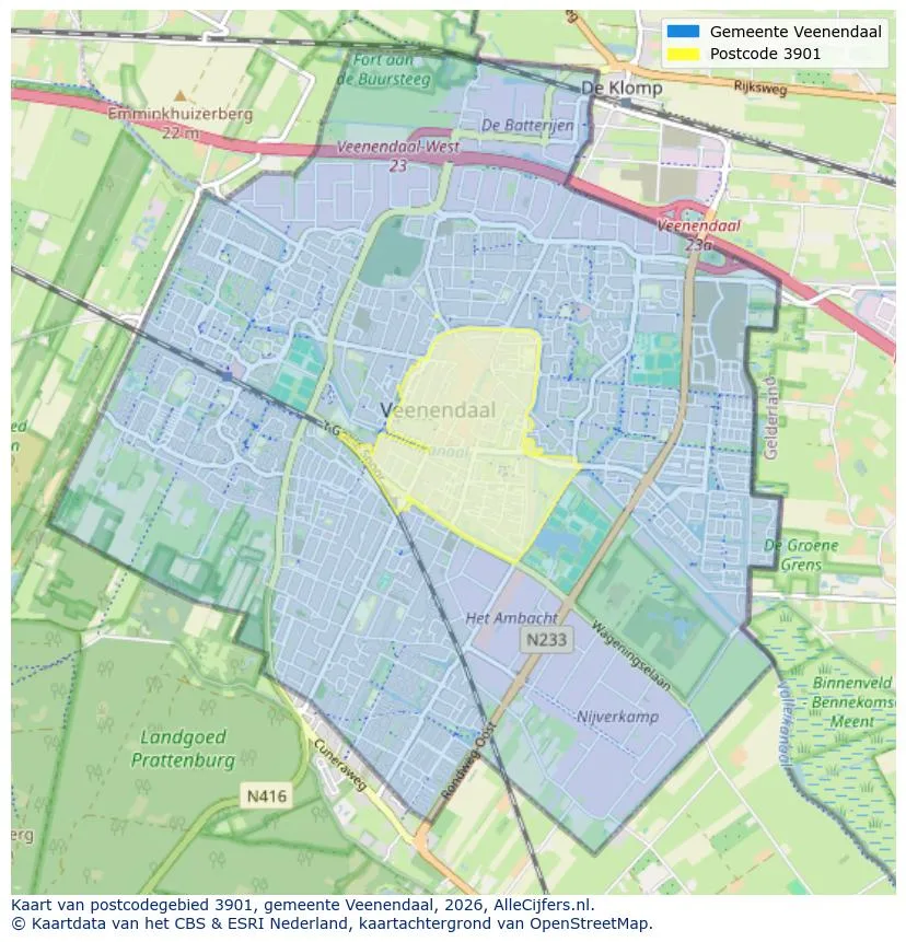 Postcodekaart voor 3901