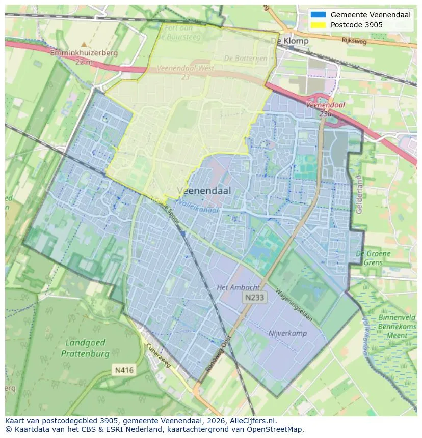 Postcodekaart voor 3905