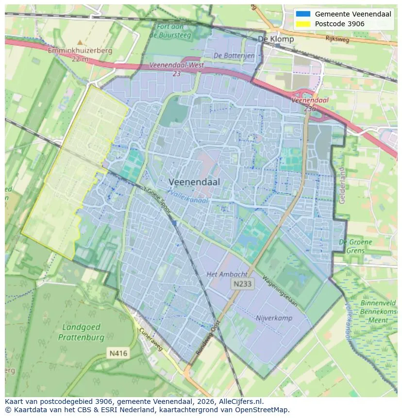 Postcodekaart voor 3906