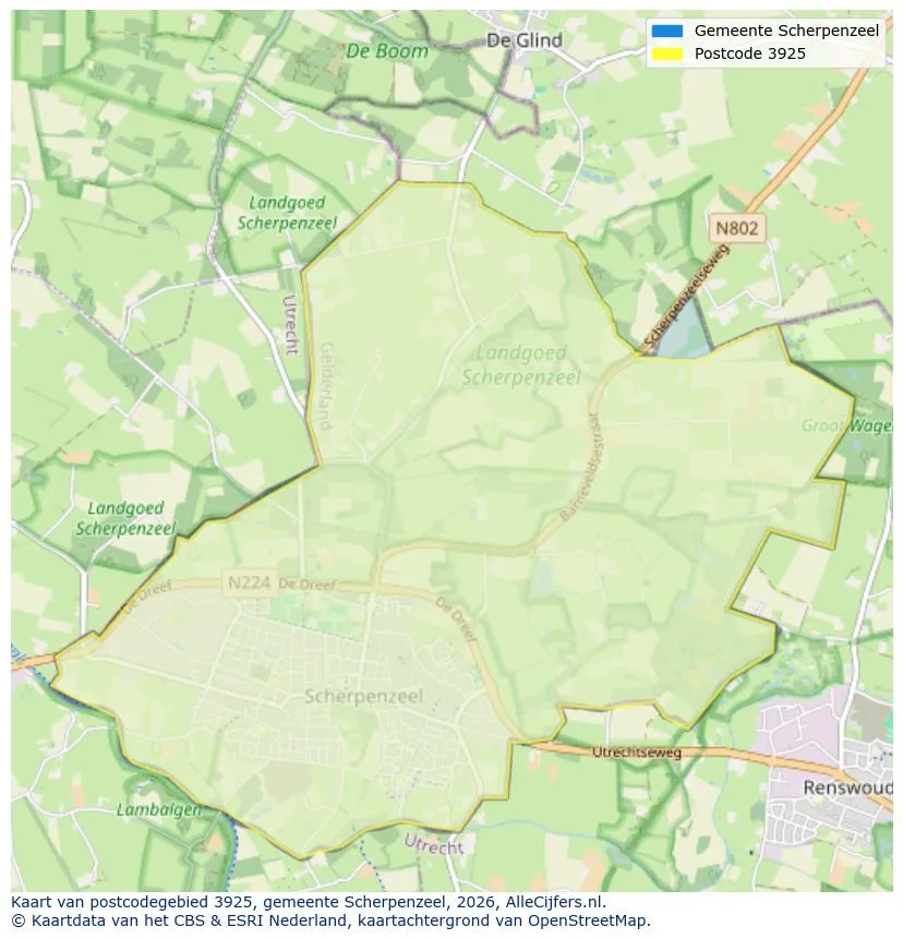 Postcodekaart voor 3925