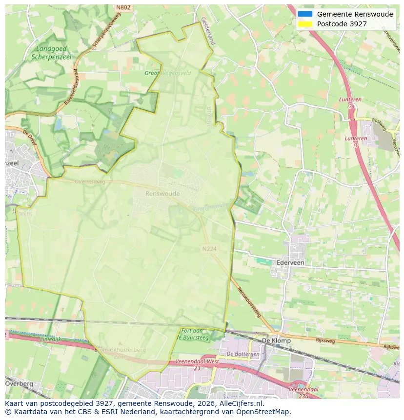 Postcodekaart voor 3927