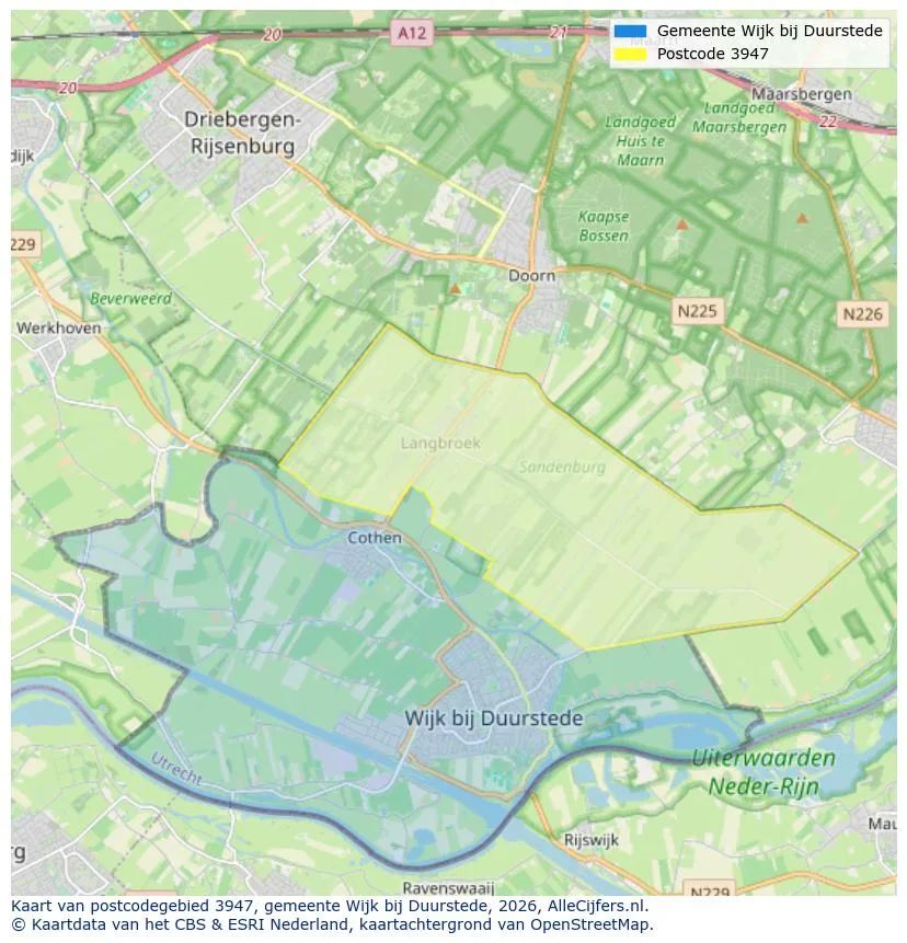 Postcodekaart voor 3947