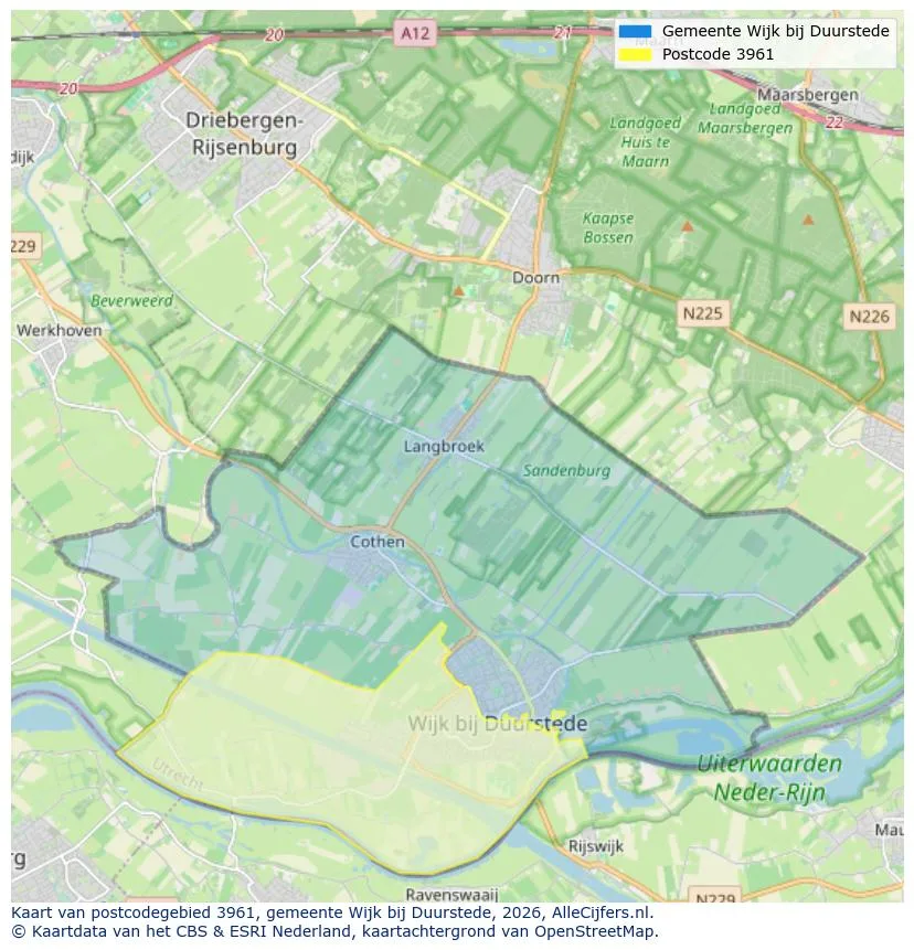 Postcodekaart voor 3961