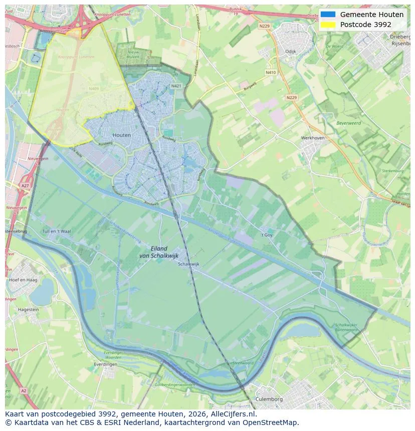 Postcodekaart voor 3992