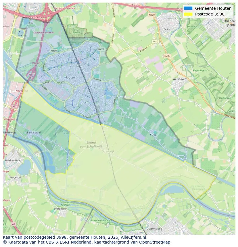 Postcodekaart voor 3998