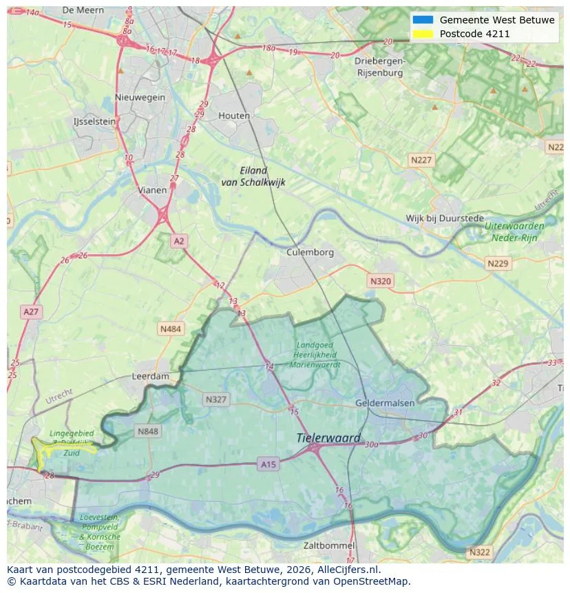 Postcodekaart voor 4211