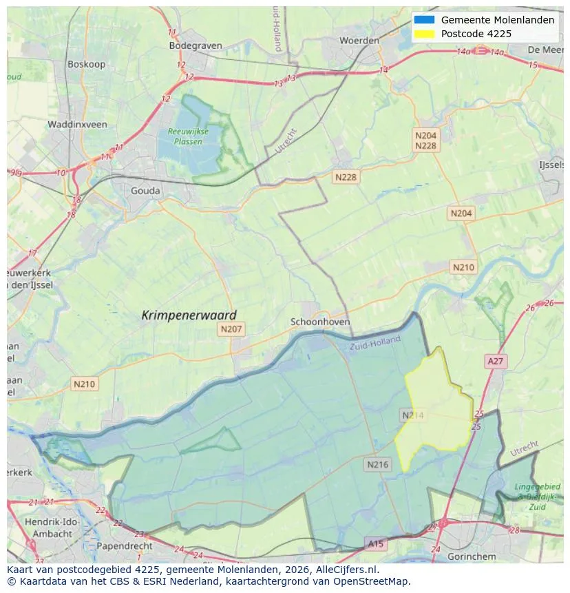 Postcodekaart voor 4225