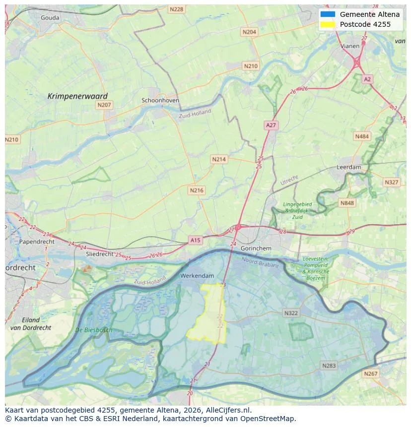 Postcodekaart voor 4255