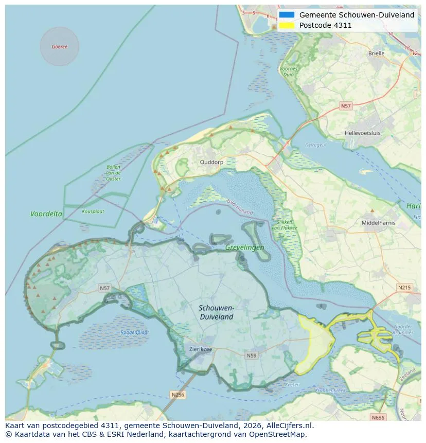 Postcodekaart voor 4311