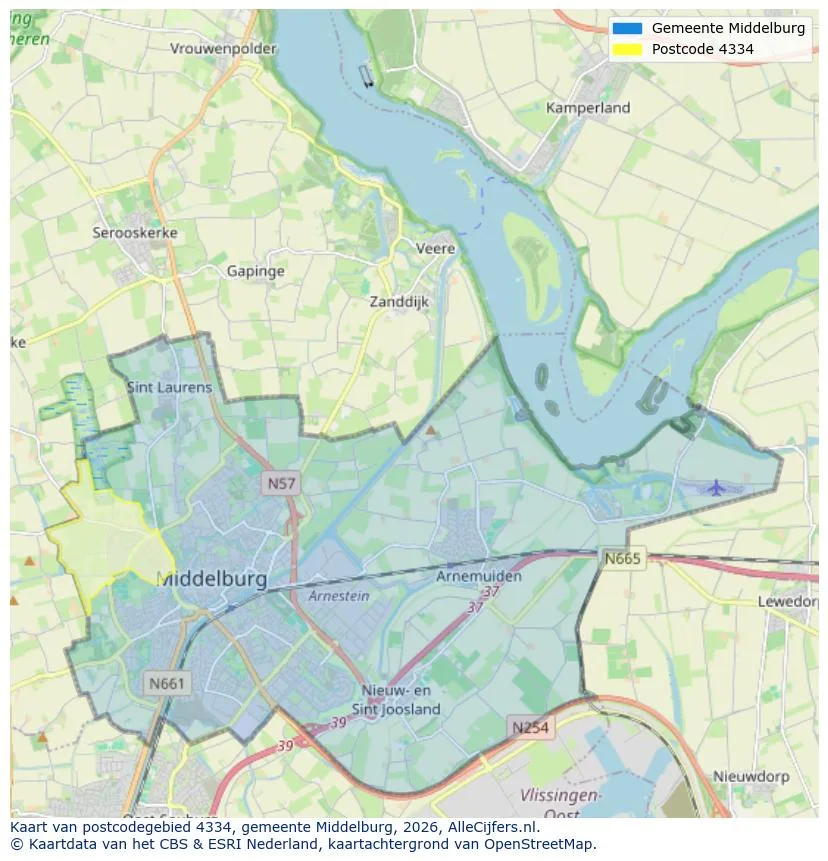 Postcodekaart voor 4334
