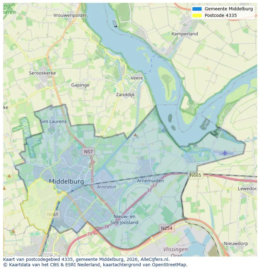 Postcodekaart voor 4335