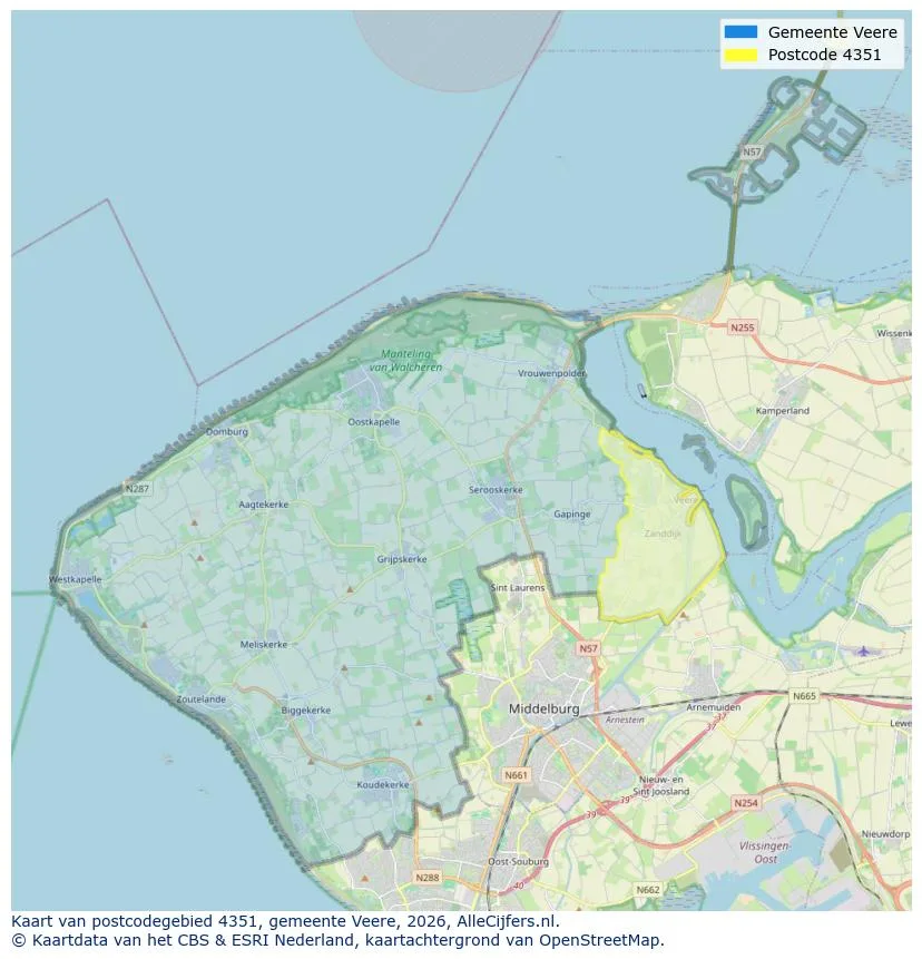 Postcodekaart voor 4351