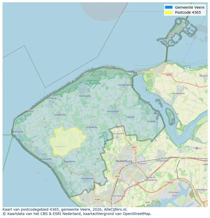 Postcodekaart voor 4365