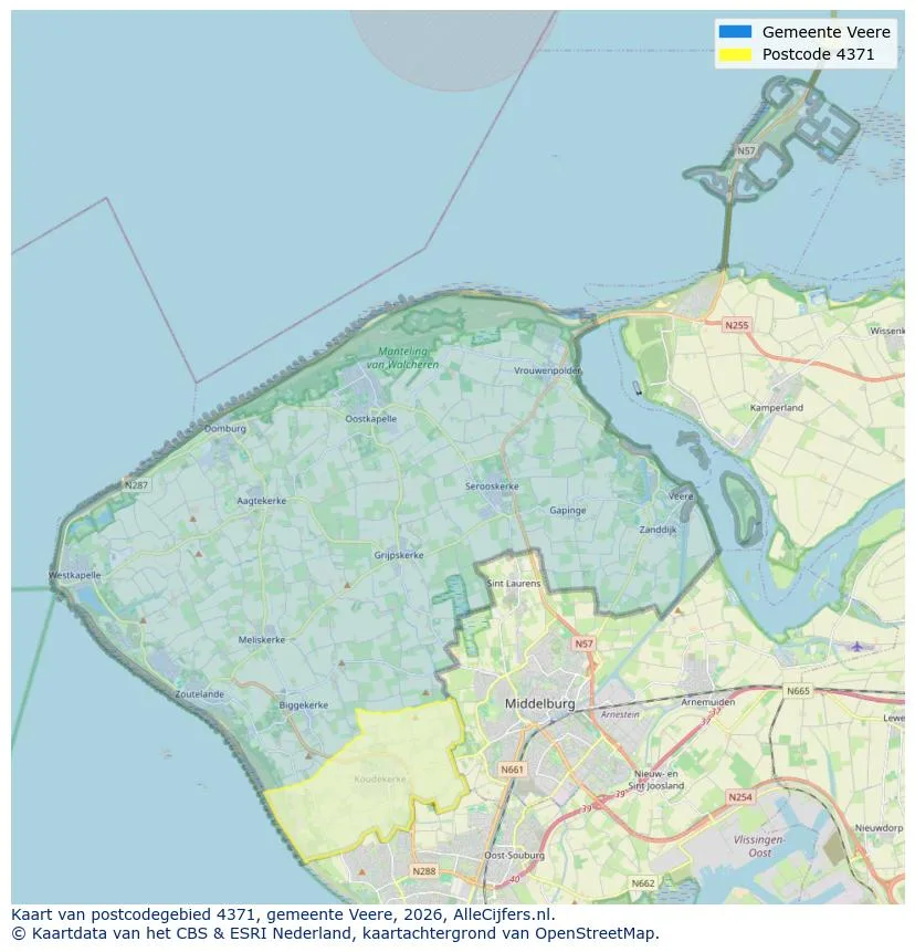 Postcodekaart voor 4371