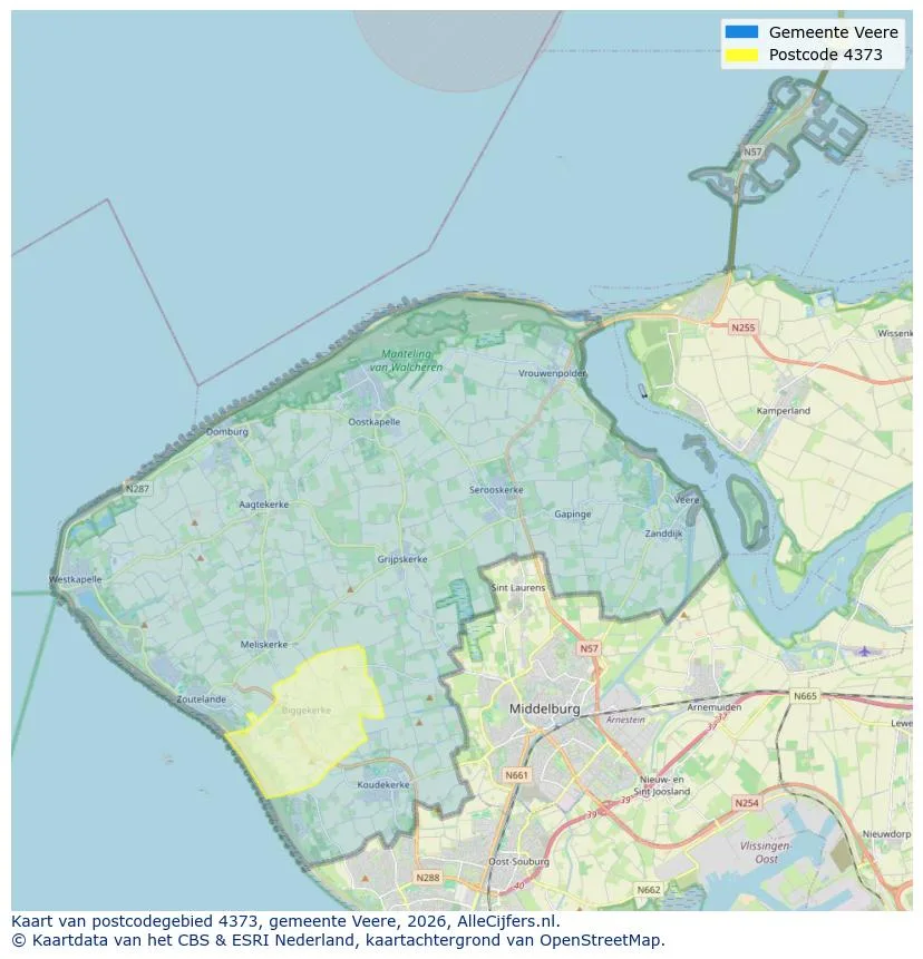 Postcodekaart voor 4373
