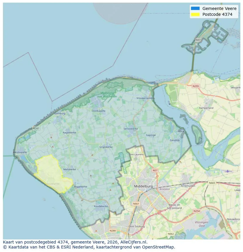 Postcodekaart voor 4374