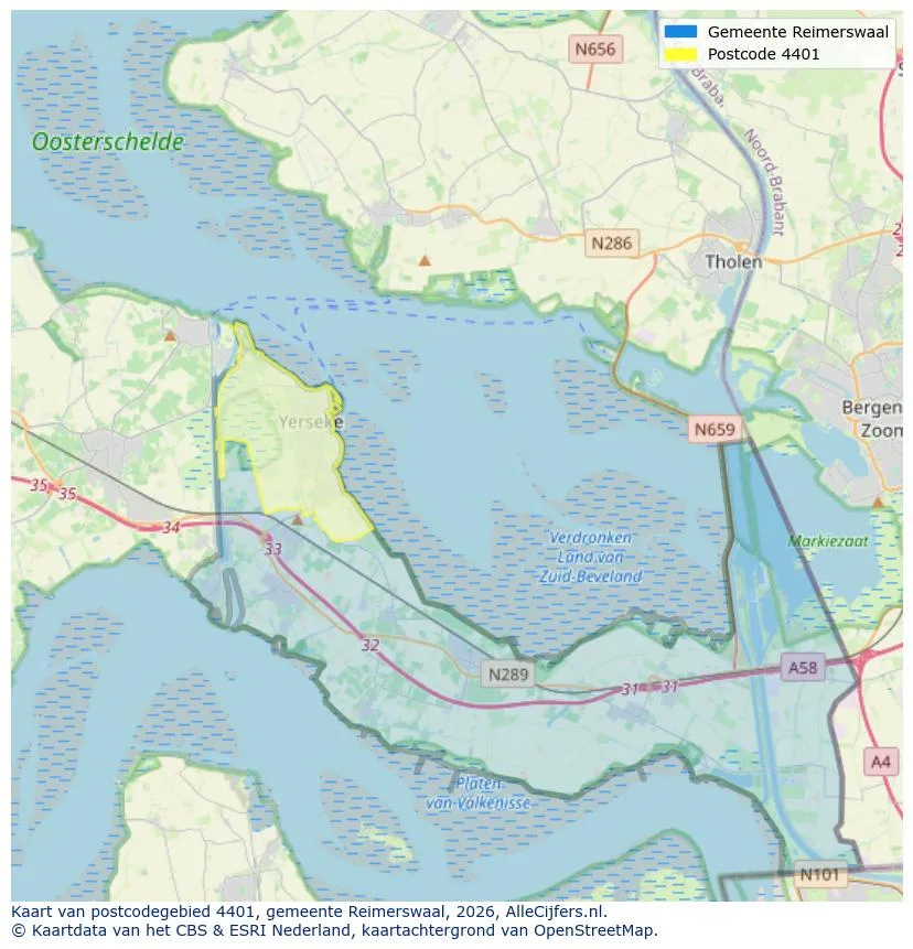 Postcodekaart voor 4401