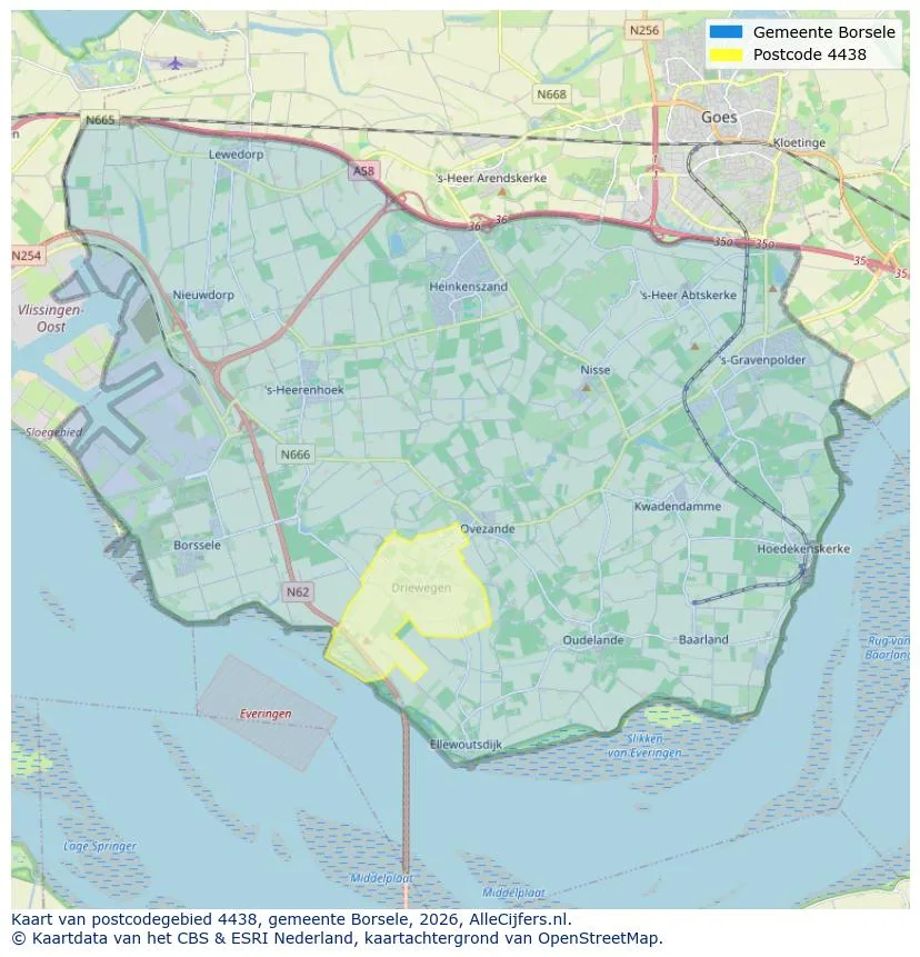 Postcodekaart voor 4438
