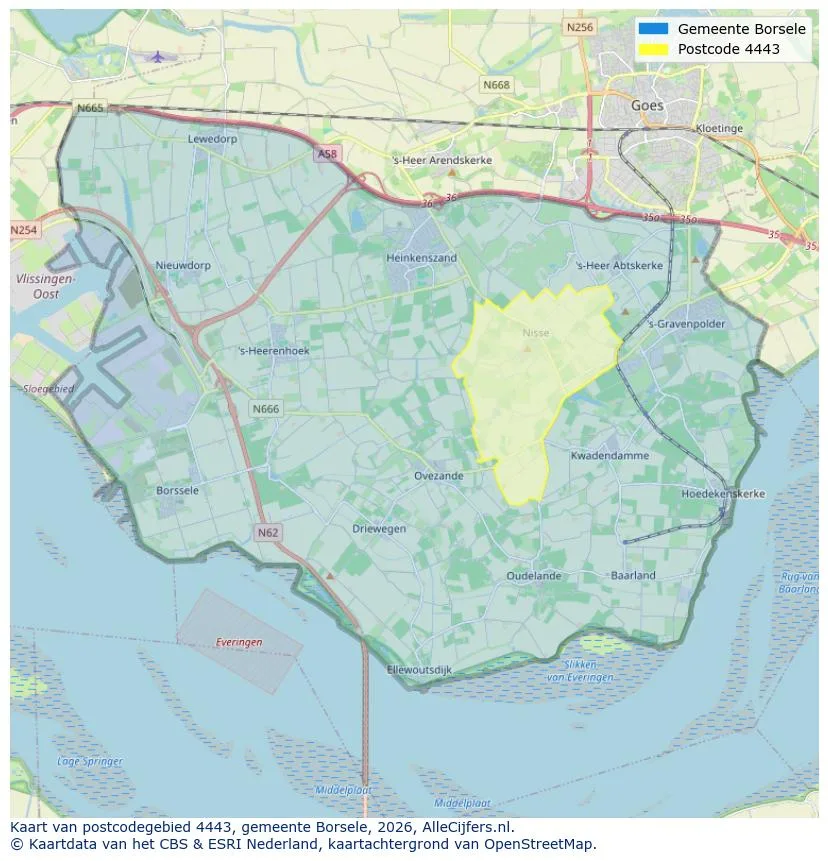 Postcodekaart voor 4443