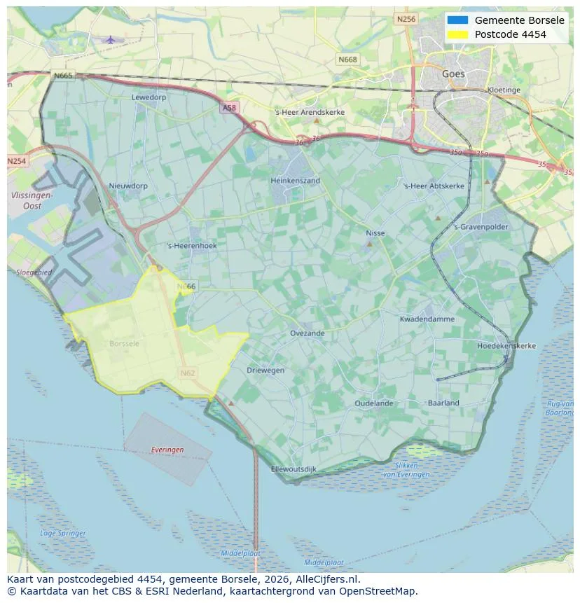 Postcodekaart voor 4454