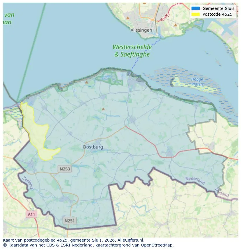 Postcodekaart voor 4525
