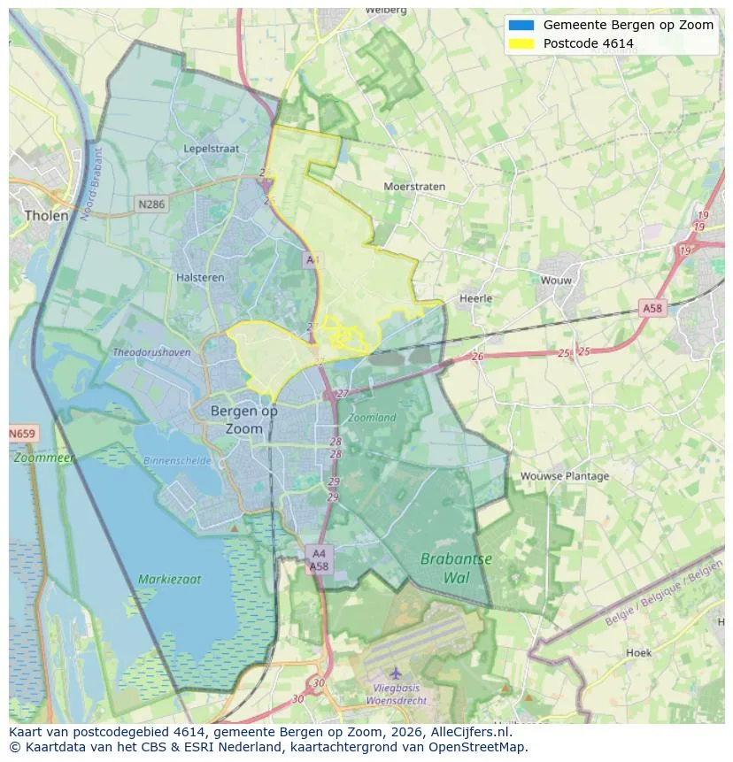 Postcodekaart voor 4614